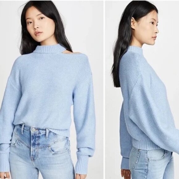 Misa Los Angeles Sanja Open Shoulder Mock Neck Sweater Blue small - Picture 1 of 7